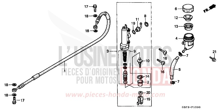 MAITRE-CYLINDRE FREIN AR. de CR80R "Grandes Roues" NEUCLEAR RED (R177) 1998